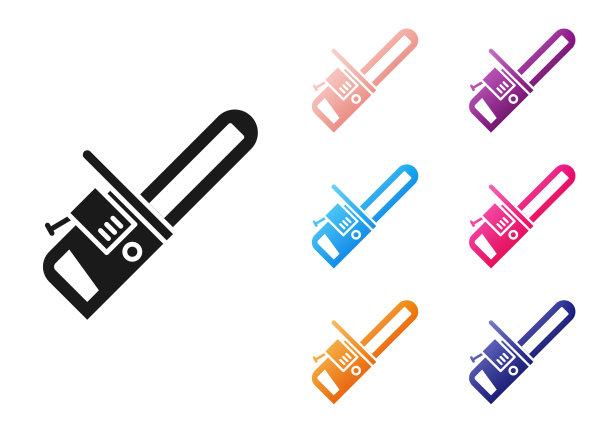 黑色电锯图标孤立在白色背景。设置图标丰富多彩。矢量图图片下载