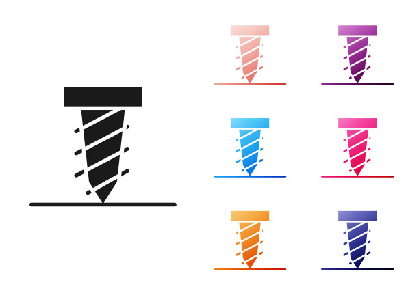 黑色旋转钻头在白色背景上孤立的地面图标上挖洞。设置图标丰富多彩。矢量图图片下载