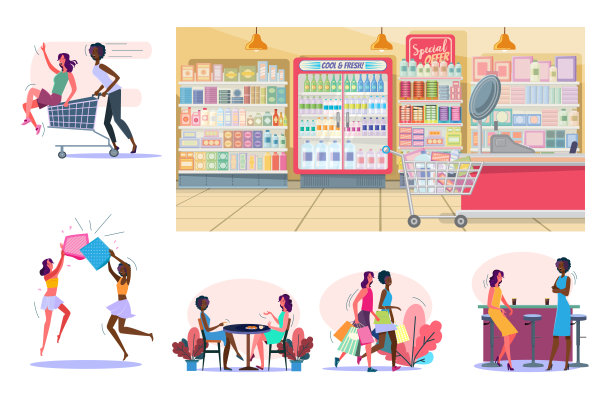 一组快乐的女性朋友一起出去玩素材图片