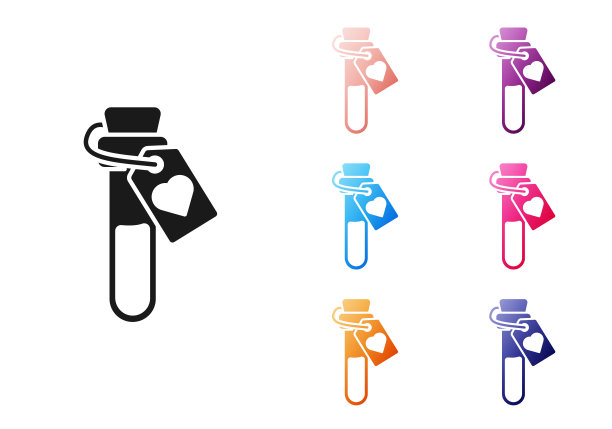 黑色瓶子与爱情药水图标孤立的白色背景。情人节的象征。设置图标丰富多彩。矢量图图片下载