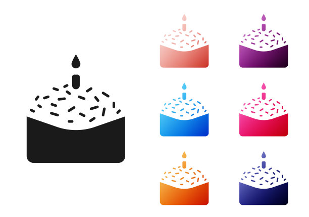 黑色复活节蛋糕和蜡烛图标孤立在白色背景。复活节快乐。设置图标丰富多彩。矢量图图片下载