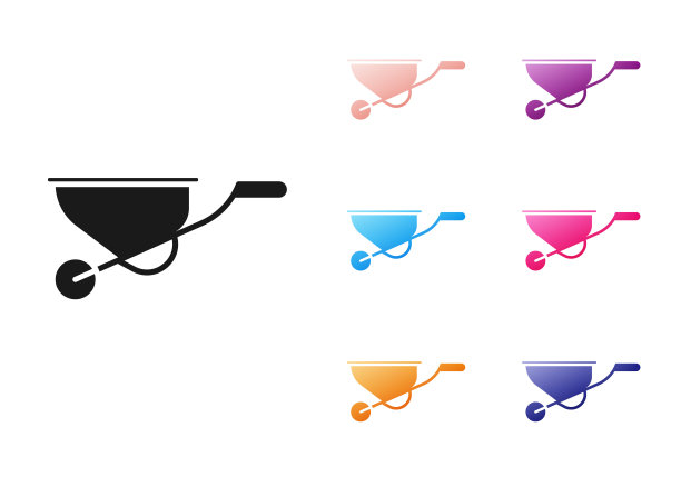 黑色独轮手推车图标孤立的白色背景。工具设备。农业手推车车轮农场。设置图标丰富多彩。矢量图图片下载