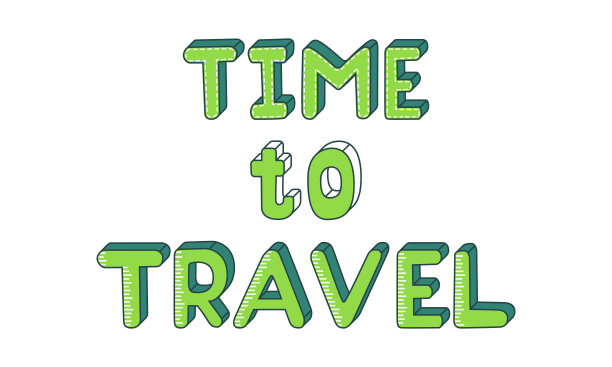 动机海报与题词-时间旅行。颜色向量插图。这些字母是手绘的，孤立地放在白色的背景上。给旅行和冒险灵感的字体。图片下载
