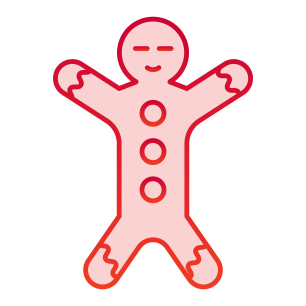 姜饼彩色图标。姜饼形状的男人象征，梯度风格的象形文字在白色的背景。圣诞节节日项目标志的移动概念和网页设计。矢量图形。图片下载