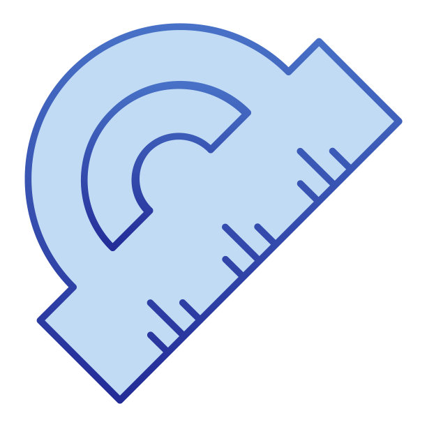 量角器颜色图标。测量度数符号的标尺，白色背景上的渐变样式象形图。几何图形或文具项目标志的移动概念和网页设计。矢量图形。图片下载