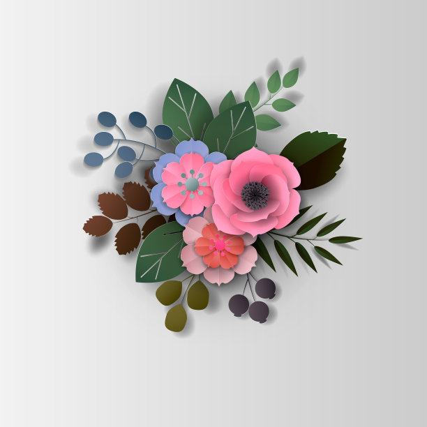 纸艺花卉背景、花束、3d渲染。图片下载
