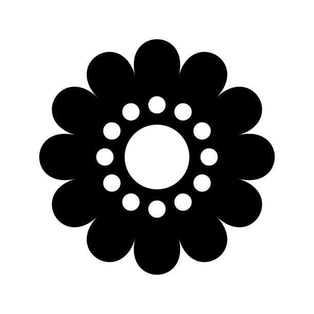 洋甘菊花平面矢量黑色图标孤立在白色背景卡通风格装饰上图片下载