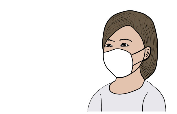 卡通女孩戴着医用口罩为人们和医生、护士预防细菌、呼吸道感染和传染病，包括小尘埃、白色背景载体图片下载