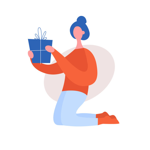 白种年轻女子赠送礼物在家中布概念舒适的假期图片下载