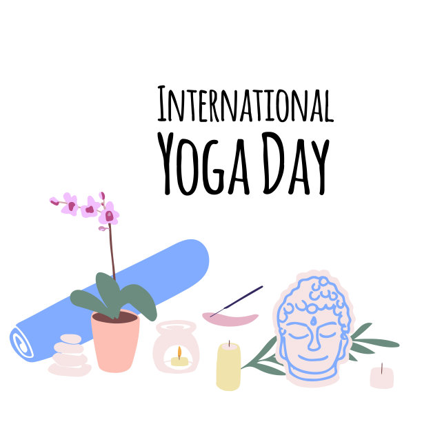插图的项目瑜伽和冥想，瑜伽垫，芳香灯，蜡烛在卡通风格图片下载