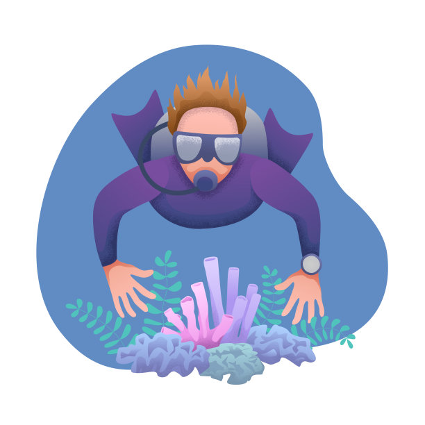 世界海洋日：海底潜水员矢量插画图片下载