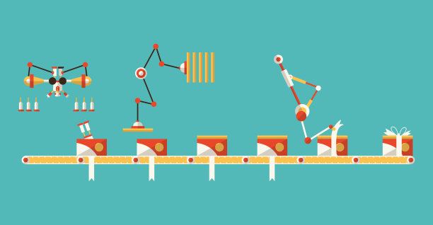 工厂用于生产和制造工艺的工业技术。矢量水平隔离呈现包装输送机在平面风格的横幅，网站，印刷材料，信息图表图片下载