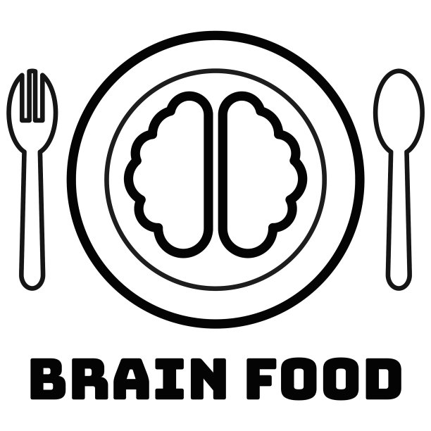 用勺子和民间的餐盘上的脑轮廓向量。图片下载