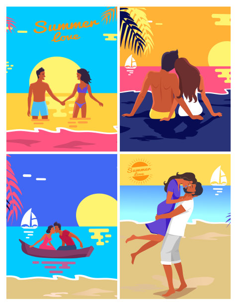 浪漫的年轻夫妇在海滩上度蜜月。图片下载