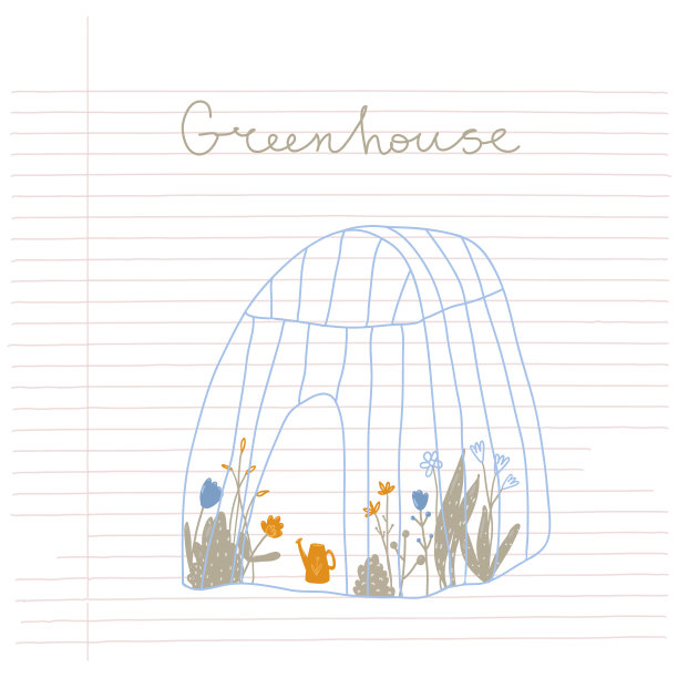 卡通温室有各种植物的生活图片下载