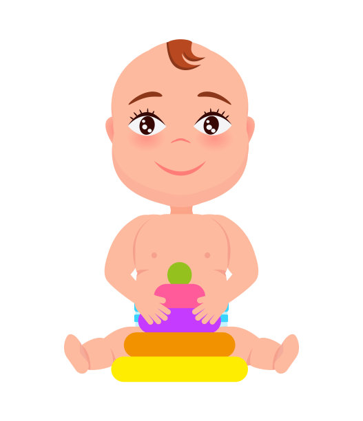 蹒跚学步的婴儿在尿布里玩金字塔玩具图片下载