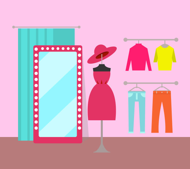 不同的服装在舒适市场，颜色旗帜图片下载