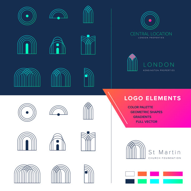 设计元素为建筑工作室或物业代理与简单的极简主义元素。几何风格概述了企业形象与调色板图片下载