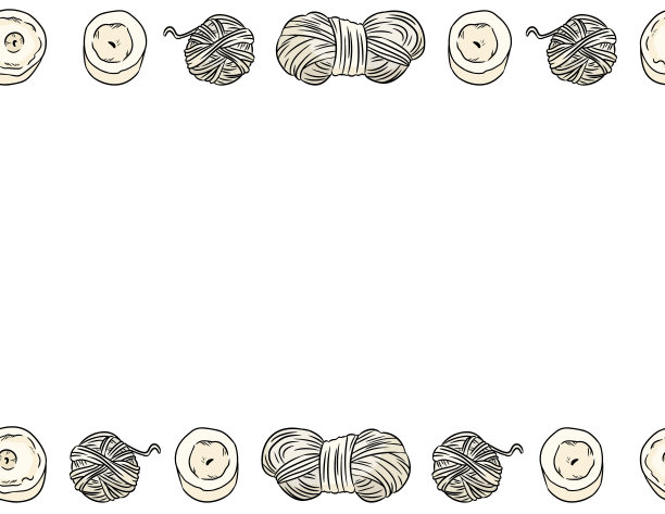 棉纱线漫画风格涂鸦无缝边框图案。舒适的波西米亚工艺明信片或横幅模拟。字母格式装饰背景纹理瓷砖。空间的文本图片下载