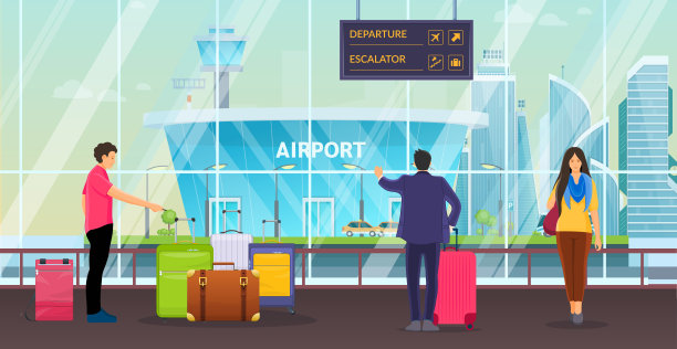 旅客们聚集在机场候机楼等候。图片下载