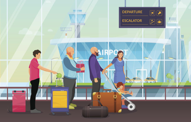 旅客们聚集在机场候机楼等候。图片下载