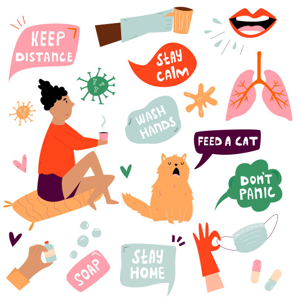 带冠状病毒预防提示的矢量插图。扁平风格的鲜明人物图片下载