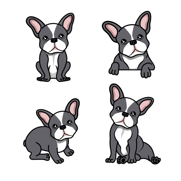 可爱的法国斗牛犬的性格设计。图片下载