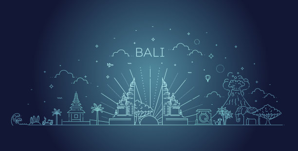 带有著名地标的巴厘岛旅游横幅。矢量图图片下载