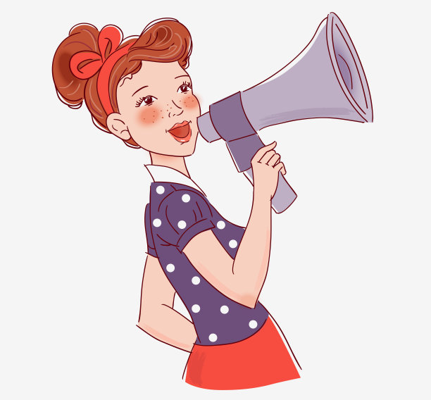 小女孩对着扩音器大喊大叫素材图片