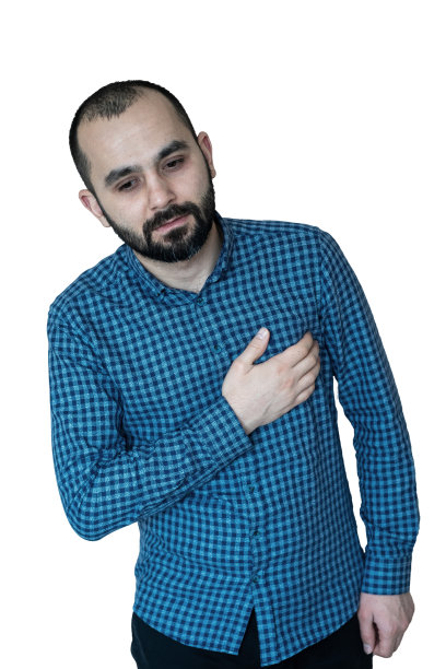 在白色背景上心脏病发作的胸痛男子图片下载