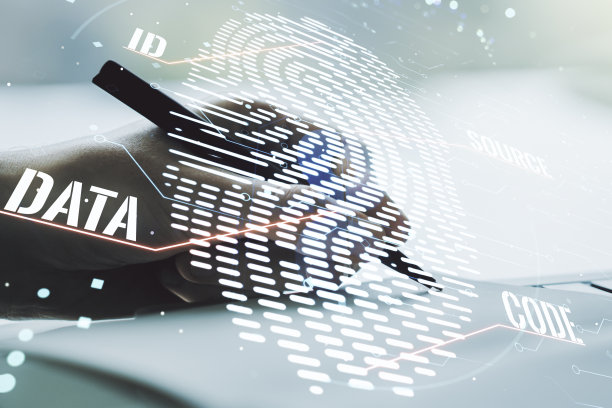 抽象创意指纹全息图的双重曝光与手写笔记在背景上，个人信息保护的概念图片下载