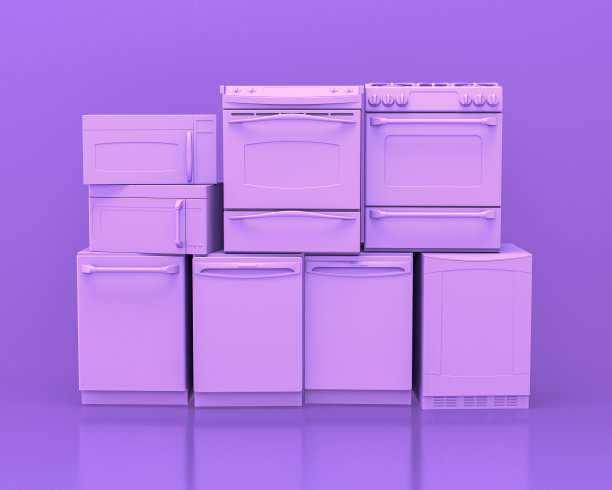 厨房电器采用单色单粉紫色房间，3d渲染图片下载