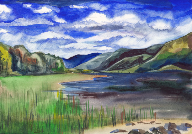 山景水彩手工制作图片下载