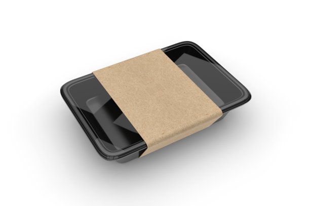 肉类食品托盘与空白纸标签，3d渲染插图。图片下载