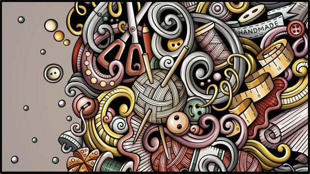 手工绘制的涂鸦横幅。卡通详细的传单。图片下载