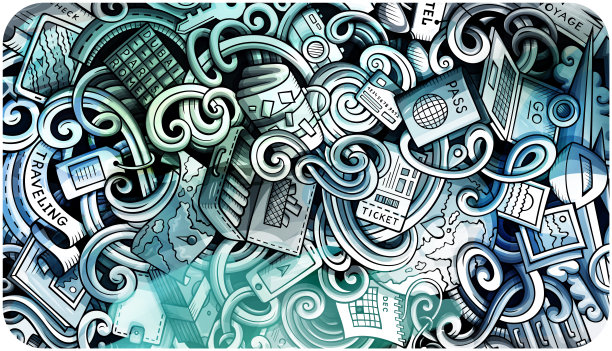 旅行手绘涂鸦横幅。卡通详细的传单。图片下载