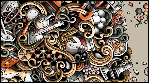 科学手绘涂鸦横幅。卡通详细的传单。图片下载