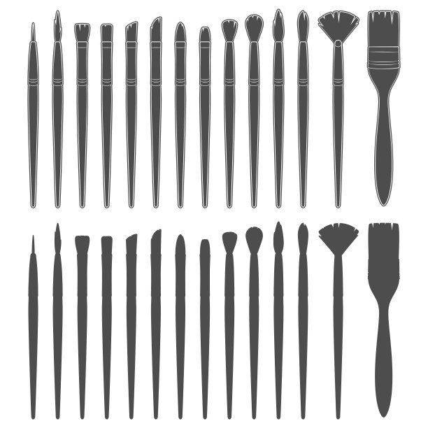 一套黑色和白色插图与画笔绘画。孤立的矢量对象。图片下载
