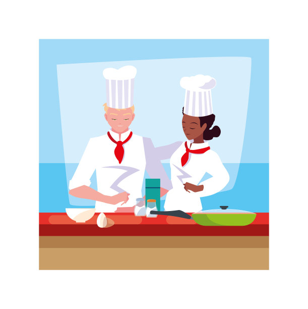 几个人在做饭，几个穿白色制服的厨师图片下载