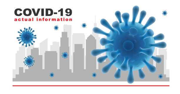 城市背景下的Covid-19病毒颗粒。图片下载