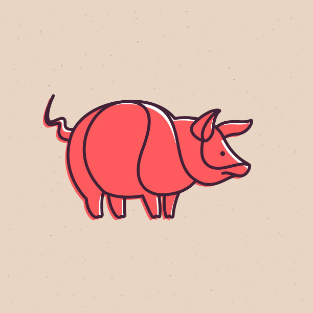 养猪场的标志。平直线条风格，具有胶印效果。图片下载