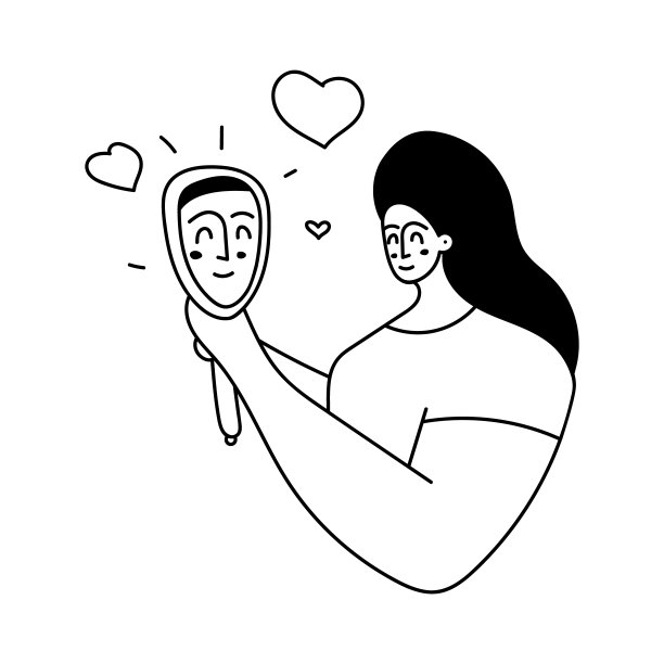 爱自己的概念。女孩看着镜子里的自己。图片下载