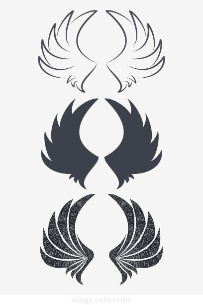 翅膀向量集合。简单的翼廓纹章，纹身，标志或其他符号素材图片