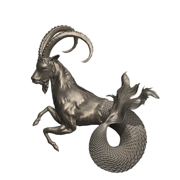 摩羯座的金属模型孤立在白色背景上。图片下载