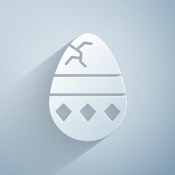 剪纸破碎的鸡蛋图标孤立在灰色背景。复活节快乐。纸艺术风格。矢量图图片下载