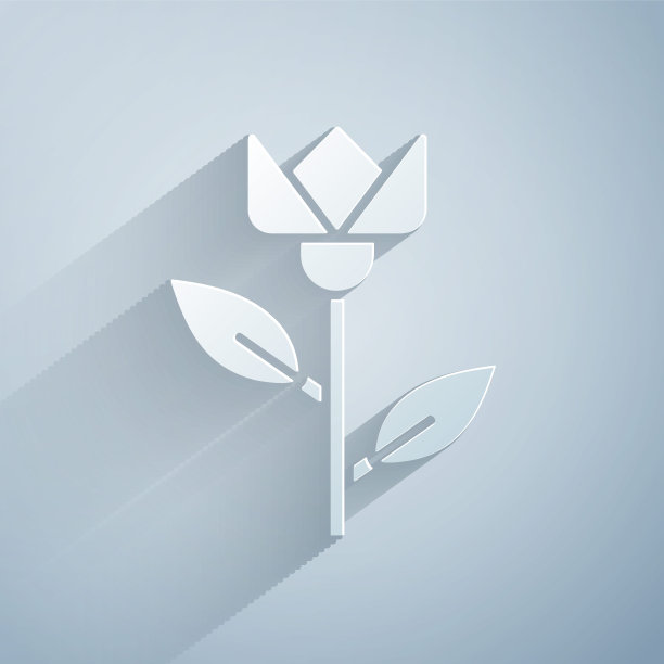 剪纸花郁金香图标孤立在灰色背景。纸艺术风格。矢量图图片下载