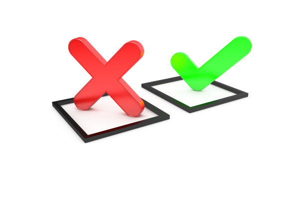 绿色勾号和红十字标志在黑色框架上的三维渲染图片下载