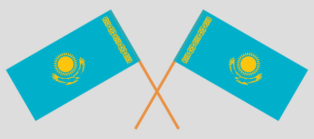 哈萨克斯坦的交叉旗帜。官方色彩。正确的比例图片下载