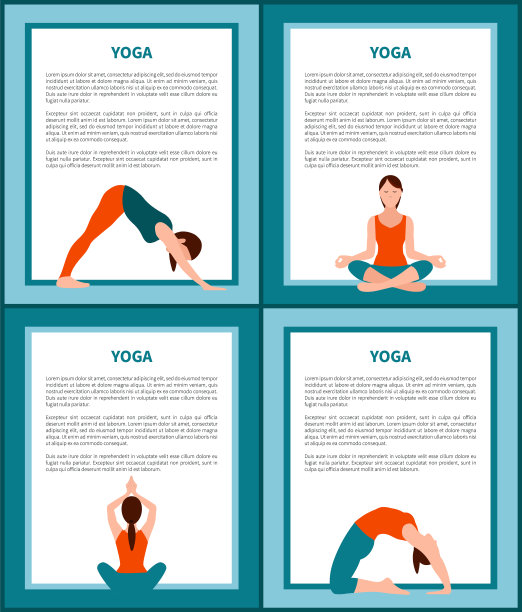 瑜伽横幅设置与文本矢量插图图片下载