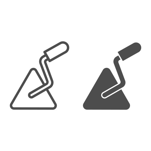 抹刀或抹刀线和实体图标。工人搬运工具上的建筑符号，白色背景上的轮廓风格象形文字。建筑标识的移动概念和网页设计。矢量图形。图片下载